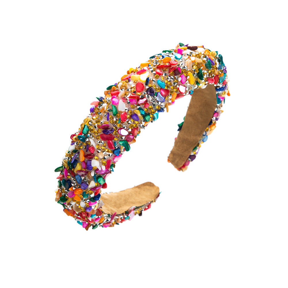 Wholesale exaggerated colorful crystal candy sponge wide brim headband